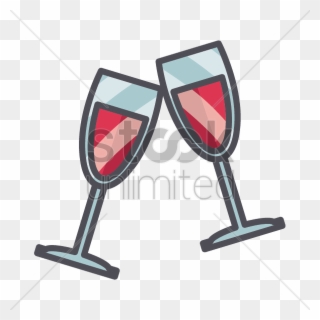 Cartoon Wine Glasses Clipart Champagne Sparkling Wine - Wine Glass Clinking Drawing - Png Download