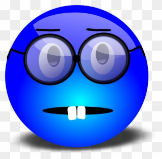 Nerdy Blue Smiley With Overbite And Glasses - Sad Blue Smiley Clipart