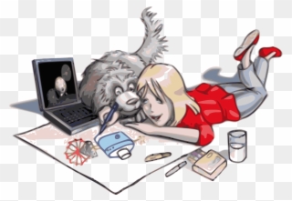 Girl Drawing With A - Dog And Girl Drawing Clipart