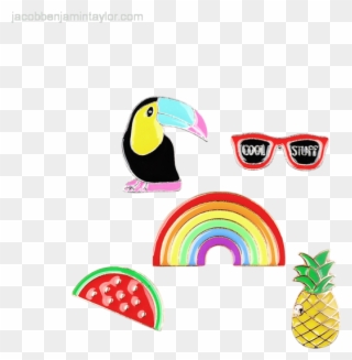 Women Rainbow Pineapple Watermelon Glasses Brooch Set Clipart