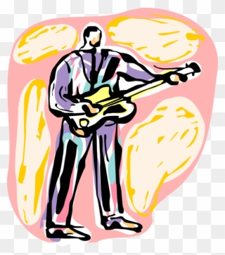 Vector Illustration Of Rock Musician Plays Electric - Illustration Clipart