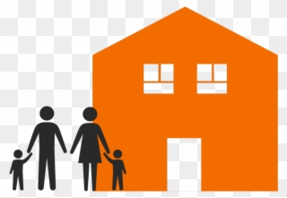 Large House With A Couple And Two Children In Front - House Clipart