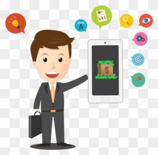 We Do It All For You, This Is A Fully Managed Solution - Cartoon Man With Mobile Png Clipart