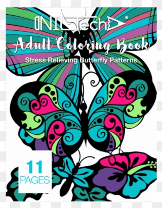 Adult Coloring Book With Stress Relieving Butterflies - Adult Clipart