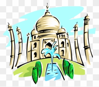 Vector Illustration Of Taj Mahal Marble Mausoleum On - Illustration Clipart
