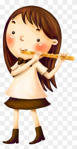 Flute Musical Instrument Child The Little Girl - 吹 笛 卡通 Clipart