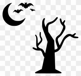 Tree Moon Bats Flying Halloween Night Comments - Halloween Tree Icon Clipart