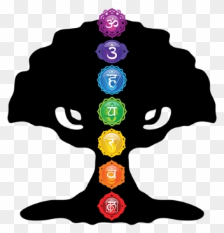 Art Tree Of Life Silhouette With Seven Chakras - Tree With Chakras Clipart