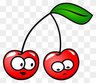Cherry, Fruit, Leaf, Stem, Red, Happy, Unhappy, Faces - Cherry Fruit Clipart - Png Download