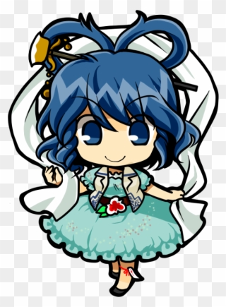 Belt Blue Dress Blue Eyes Blue Hair Chibi Dress Flower - Dress Clipart