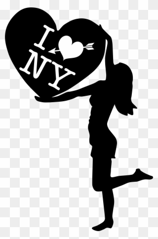 Woman With Big Heart Loves Ny Black And White Graphic - Woman Silhouette Holding A Heart Png Clipart