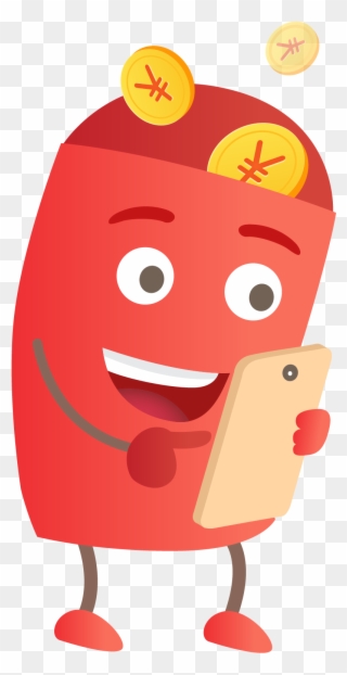 开心玩手机的红包- Red Envelope - Red Envelope Clipart