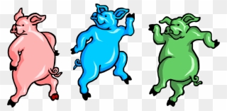 Vector Illustration Of Three Dancing Swine Pigs - Pig Does A Jig Clipart