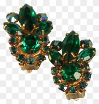 Vintage Green Rhinestone Clip Earrings Juliana D & - Opal - Png Download