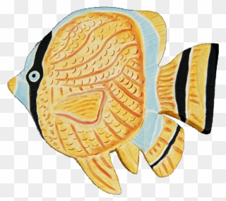 Small Free Form Ceramic Tile Of Tropical Fish In Yellow - Tile Clipart