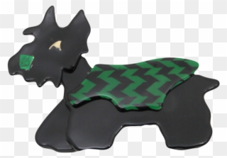Lea Stein Black Scotty Dog With Green Sweater Brooch - Dog Clipart