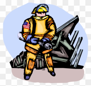 Vector Illustration Of Firefighter Fireman With Fire Clipart