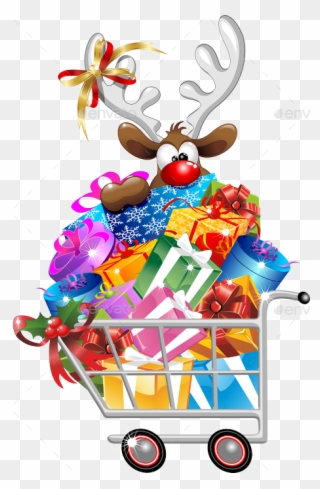 Reindeer On Shopping Cart-png Preview - Christmas Cartoon Reindeer Png Clipart