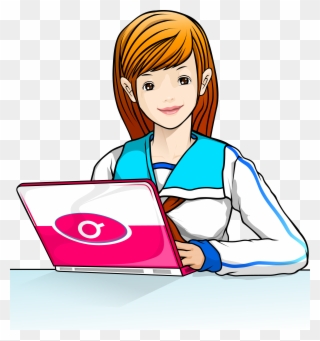 Clip Art School Girls Transprent Png Free - Girl On Laptop Clipart Png Transparent Png