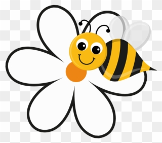 Sunflower Clipart Busy Bee - Cartoon Bee On A Flower - Png Download