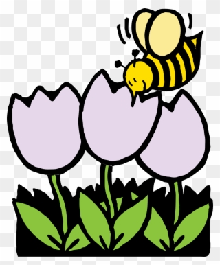 April Clip Art Clipart 2 Image - Bee And Flower Cartoon - Png Download