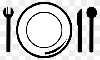 Collection Of Dinner Plate Black And - Plate Spoon Fork Png Clipart