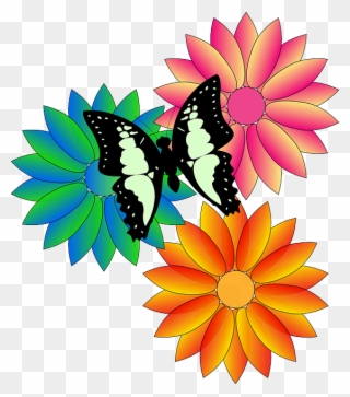 Butterfly And Flowers Clip Art - Butterfly And Flowers Cartoon - Png Download