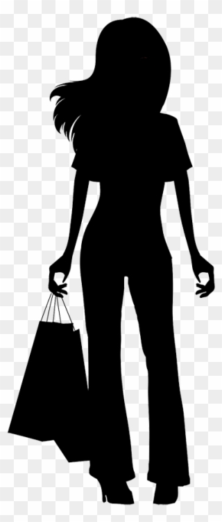 Girl With Shopping Bags Silhouette - Shopping Woman Silhouette Png Clipart