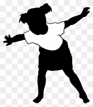 Black Stroke Silhouette Of Dancing Girl - Kid Silhouette Dancing Clipart