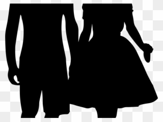 Romantic Clipart Black And White - Couple Holding Hands Silhouette - Png Download