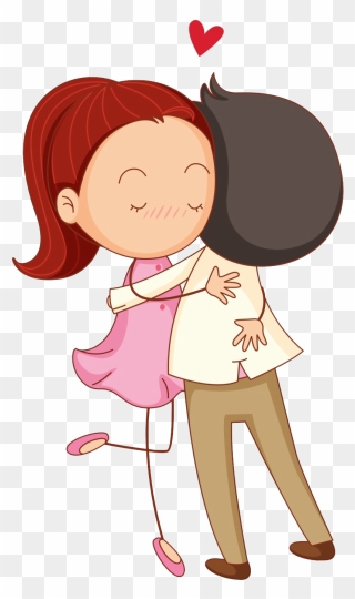 Cartoon Couples Hugging Clipart - Boy And Girl Hugging Cartoon - Png Download
