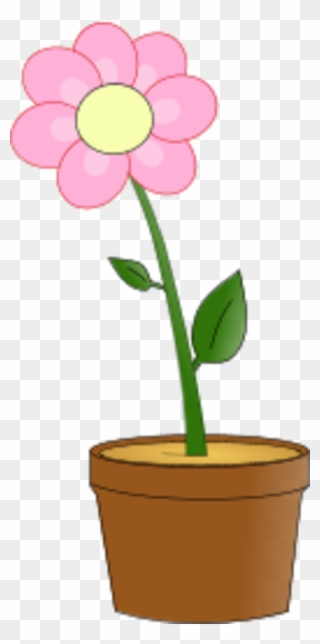 Flower With Leaves In A Planting Pot - Flower In A Pot Clipart - Png Download