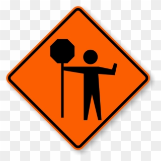 Caution Clipart Road Work Sign - Flagger Ahead Construction Sign - Png Download
