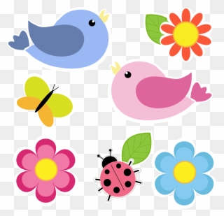 Birds Clipart - Flower And Butterfly Clip Art - Png Download