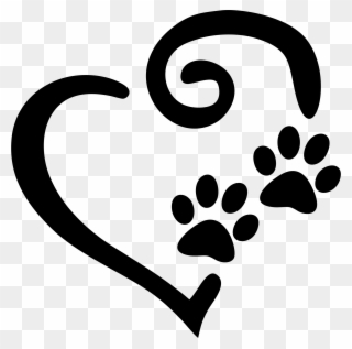Swirly Heart With Paw Prints Decal Window Sticker - Heart And Paw Print Clipart