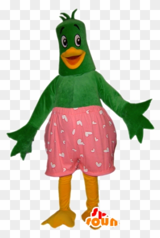Bird Mascot, Green And Yellow Duck With Pink Underpants - Pajaro En Calzoncillos Clipart