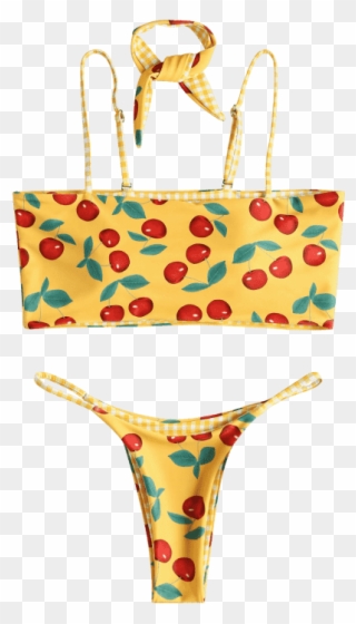 Reversible Cherry Gingham Choker Bikini Bee Yellow - Bikini Clipart