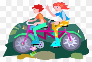 Vector Illustration Of Cycling Enthusiasts Ride Tandem - Illustration Clipart