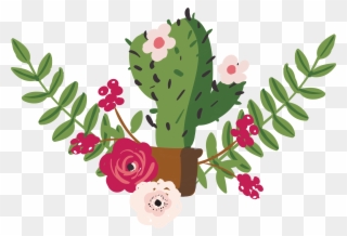 Cactaceae Painting Potted Transprent - Cactus With Flowers Drawing Clipart