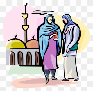Vector Illustration Of Arab Women Wear Hijab Veil Traditionally - Hijab Clipart