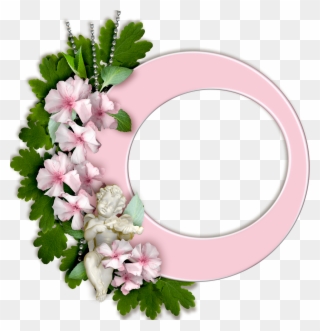 Round Pink Frame With Flowers - Picture Frame Clipart