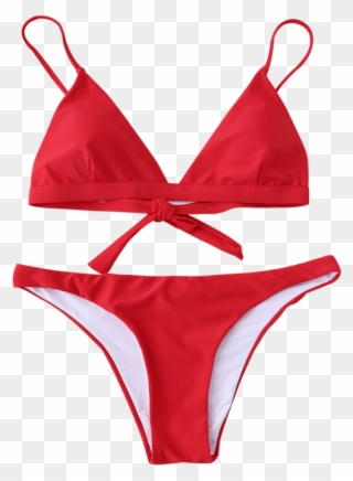 Padded Back Tied Bikini Clip Art Black And White Stock - Zaful Red Bikinis - Png Download