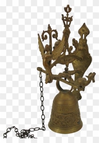 Big Victorian Figural Brass Hanging Bell For Door Or - Door Clipart
