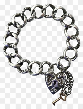 Antique Victorian Sterling Repousse Heart Lock Bracelet Clipart