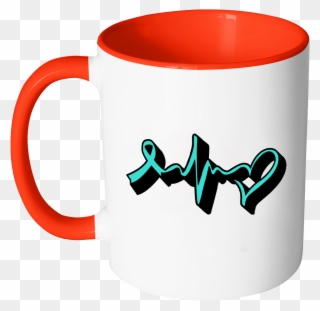Teal Ribbon Heart Rate Pulse Monitor Ovarian Cancer - Kem Cho Clipart