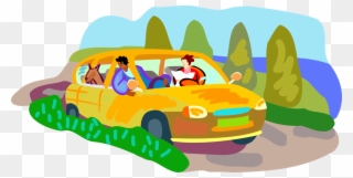 Vector Illustration Of Family On Road Trip In Automobile - Hombre Es La Base De La Familia Clipart