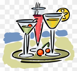 Vector Illustration Of Serving Tray Of Mixed Alcohol - Cocktail Clipart