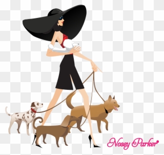 Walking Dogs Nosey Parker Illustration - Vector Girls Clipart