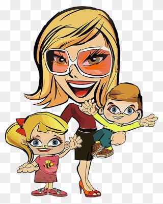 Caricature Mother Child Housewife Cartoon - Caricature Mother With Daughters Clipart
