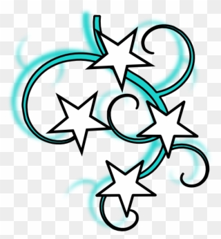 Teal Stars Clipart - Clipart Black And White Swirl Star - Png Download